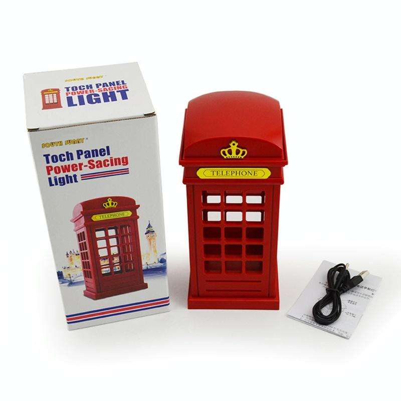 Retro Telephone Booth Shape Warm Light LED Lamp, Rechargeable Touch Control Bedroom Bedside Table...