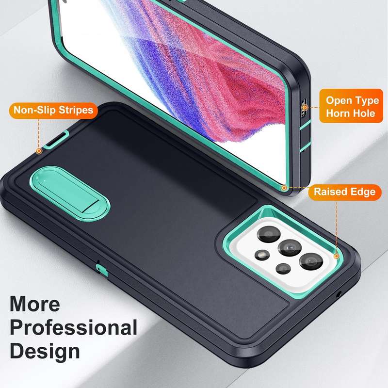 For Samsung Galaxy A53 3 in 1 Rugged Holder Phone Case(Dark Blue+Light Blue)