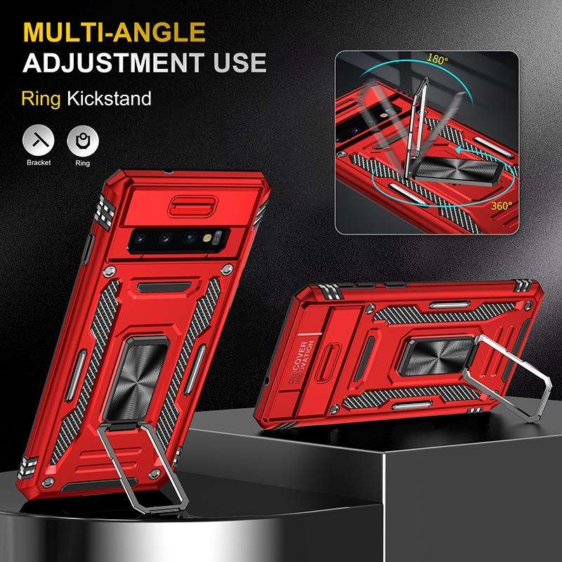 For Samsung Galaxy S10 Armor PC + TPU Camera Shield Phone Case(Red)