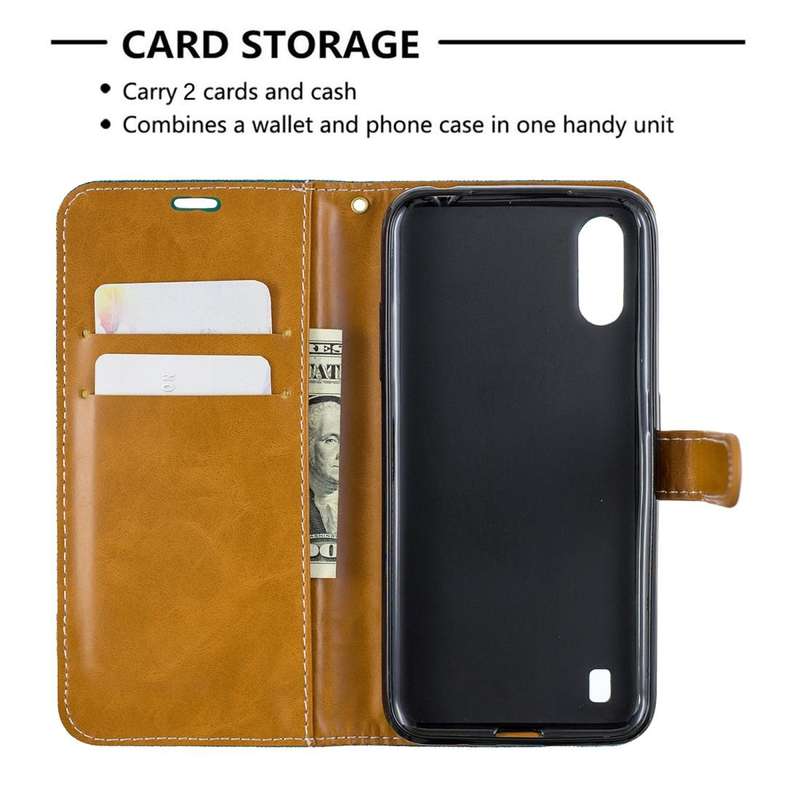 For Galaxy A01 Color Matching Denim Texture Horizontal Flip Leather Case with Holder & Card Slots...