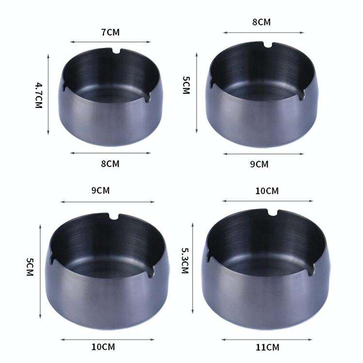 Thickened Stainless Steel Ashtray Windproof And Drop-Proof Ashtray, Specification: Small(Black)