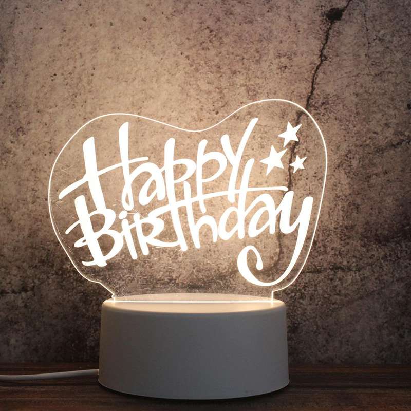 White Base Creative 3D Tricolor LED Decorative Night Light, Button Plug Version, Shape:Happy Birt...