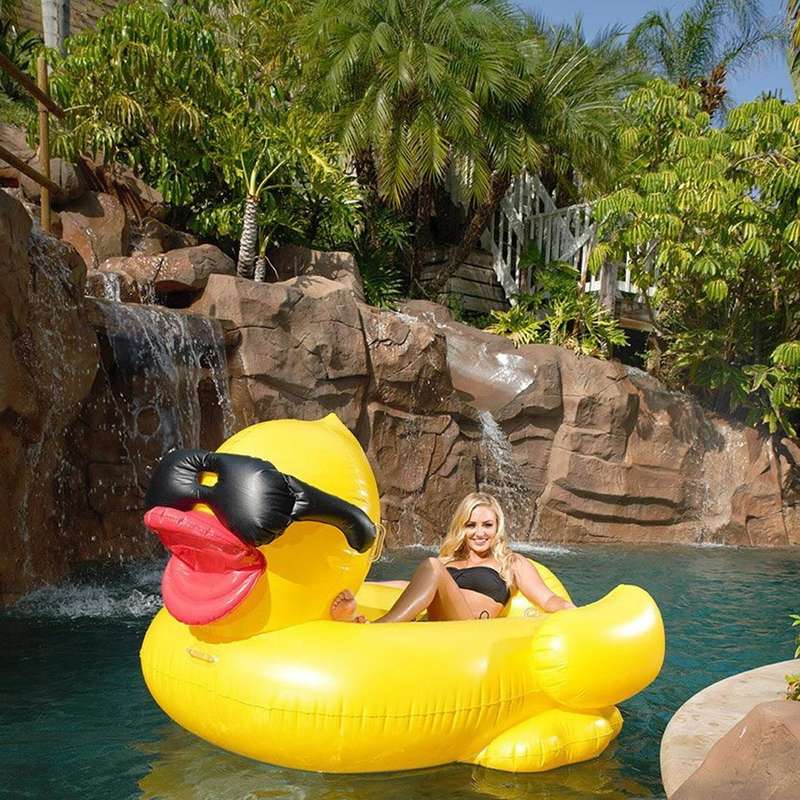 Inflatable Sunglasses Wearing Derby Duck Shaped Floating Mat Swimming Ring, Inflated Size: 180 x ...