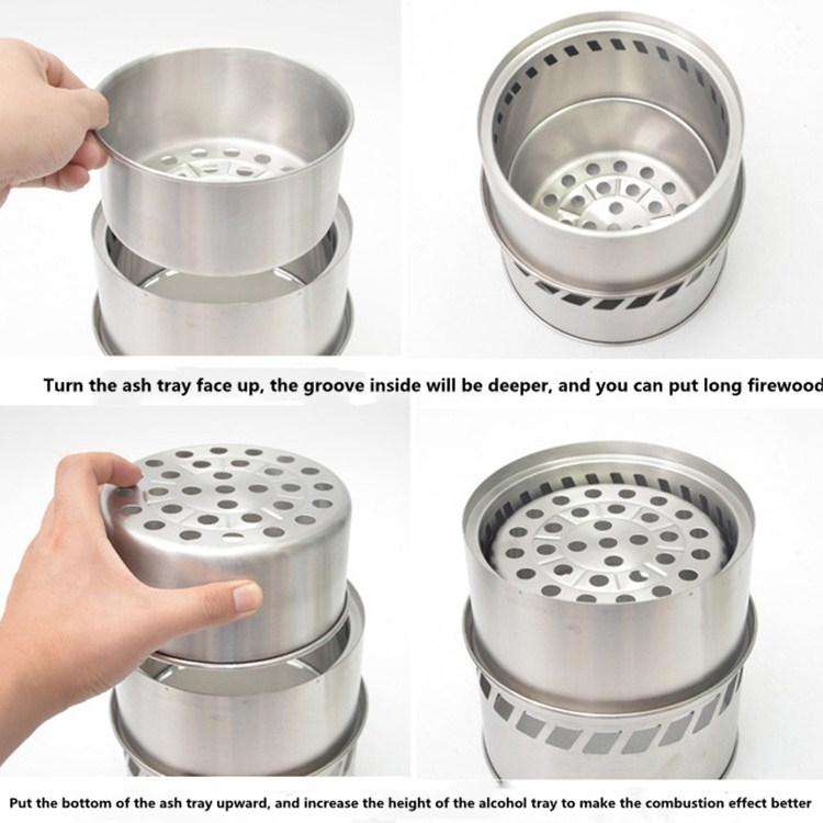 Outdoor Portable Round Wood Stove Charcoal Stove Solid Alcohol Stove Thick Stainless Steel Picnic...