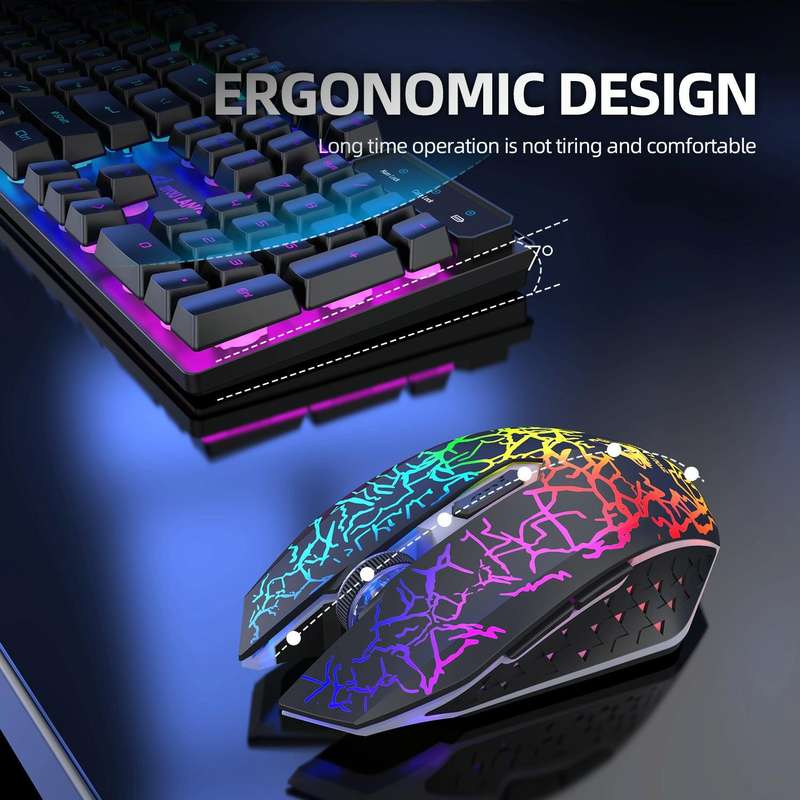 ZIYOULANG T3 Wireless Charging Gaming Lighted Keyboard and Mouse Set(White Rainbow Light)