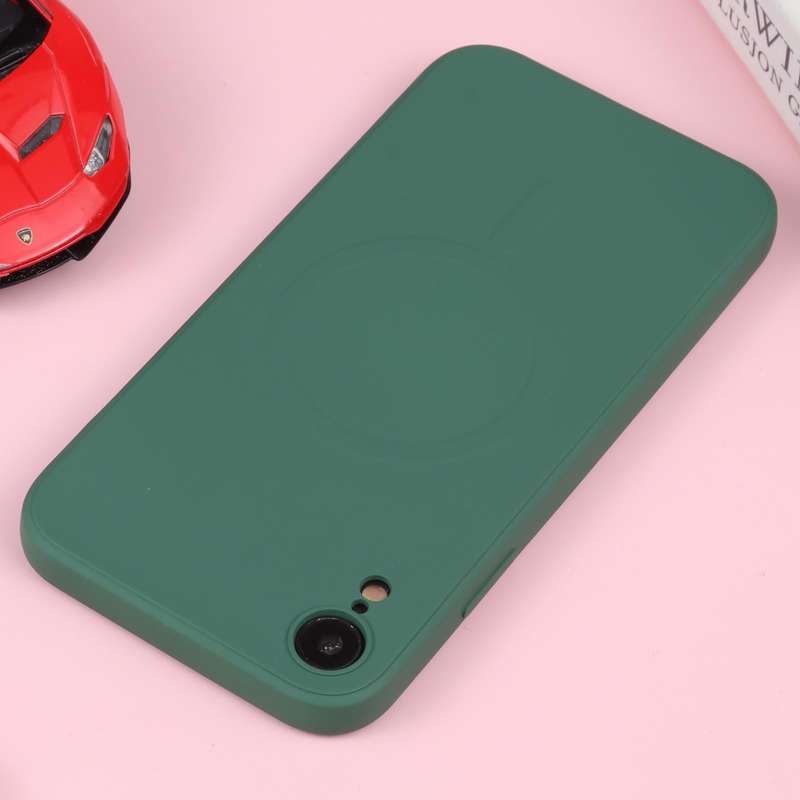 For iPhone XR Liquid Silicone Full Coverage Shockproof Magsafe Phone Case(Deep Green)