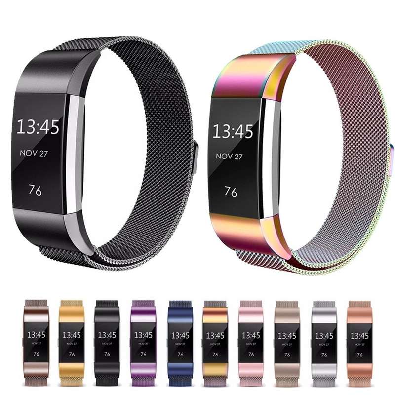 Smart Watch Stainless Steel Watch Band for FITBIT Charge 2, Size: S(Blue)