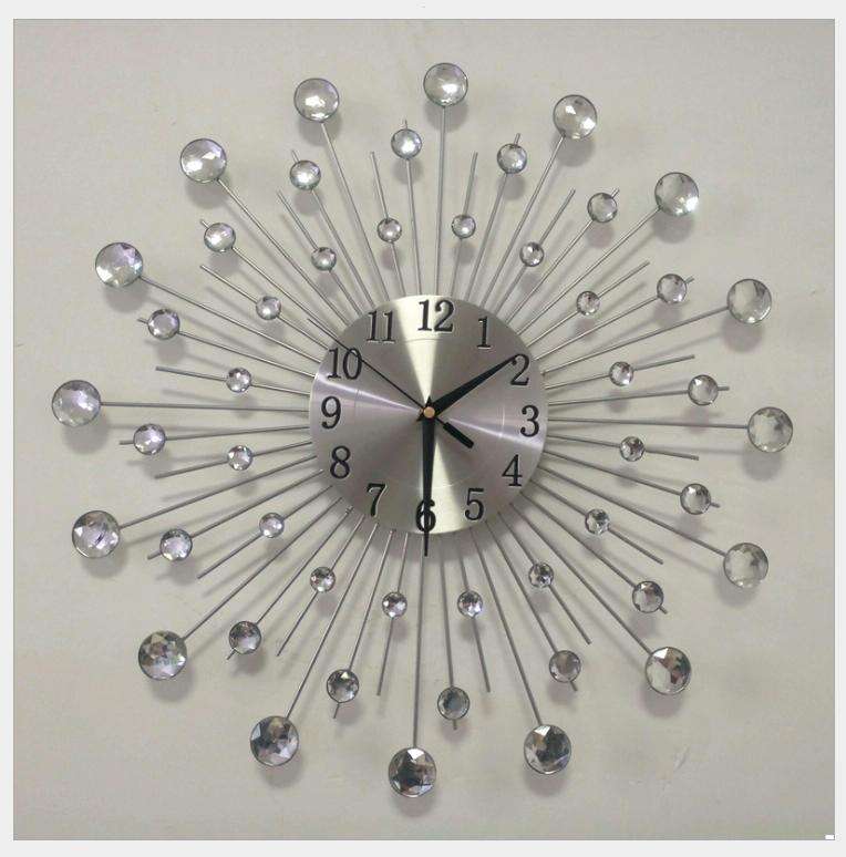 Creative Wall Clock Crystal Silver Wrought Iron Wall Clock Personality Art Decoration Living Room...