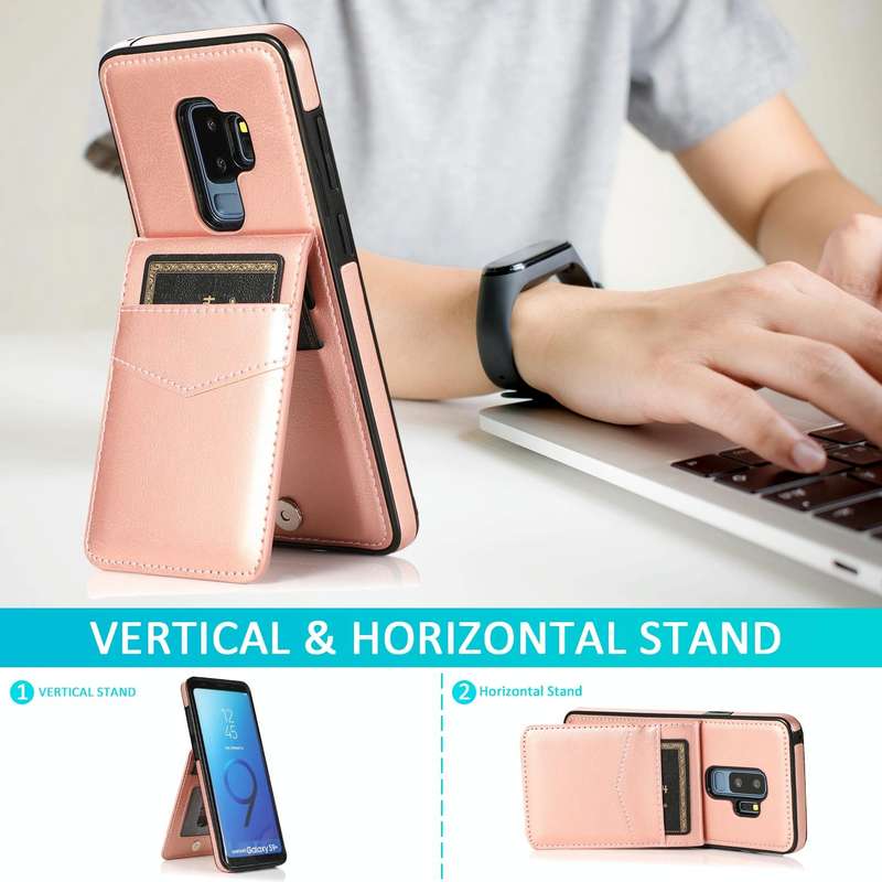 For Samsung Galaxy S9 Plus Solid Color PC + TPU Protective Case with Holder & Card Slots(Rose Gold)