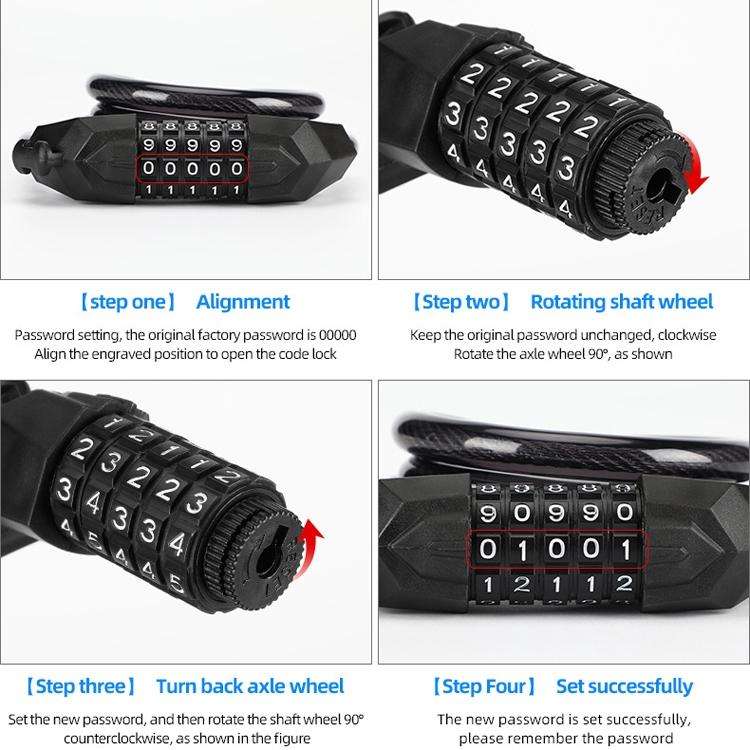 Bicycle Anti-Theft Code Lock Five-Digit Bicycle Lock Portable Bold And Long Steel Cable With Brac...
