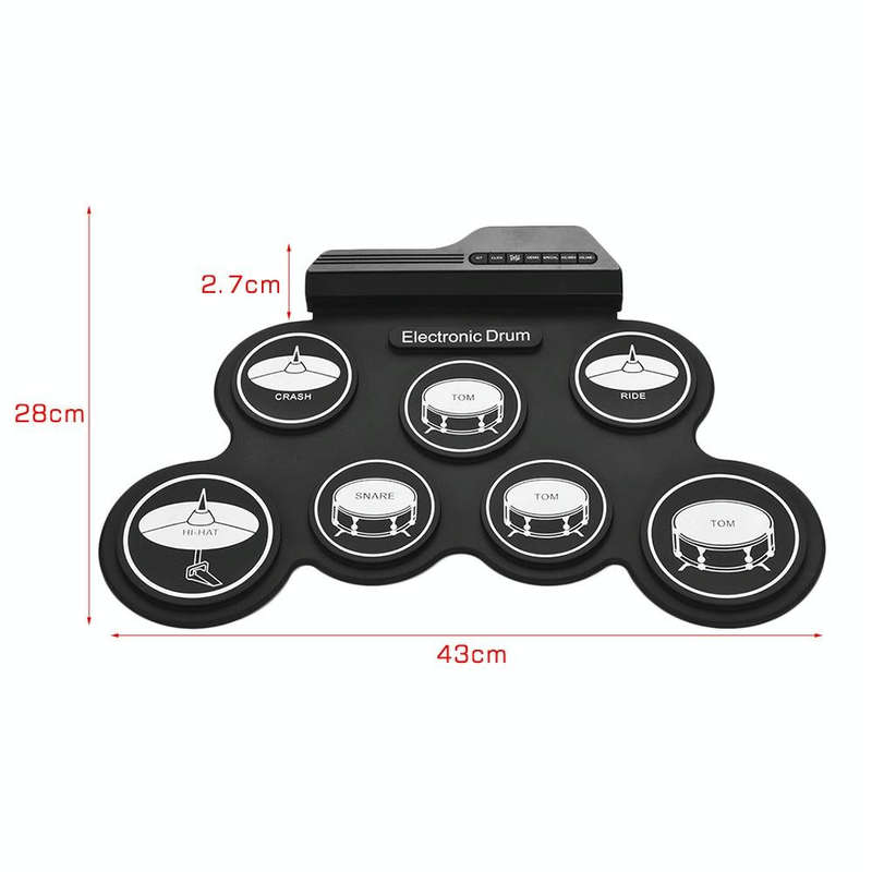 Portable Silicone Hand Roll USB Electronic Drum, Black Icon Version