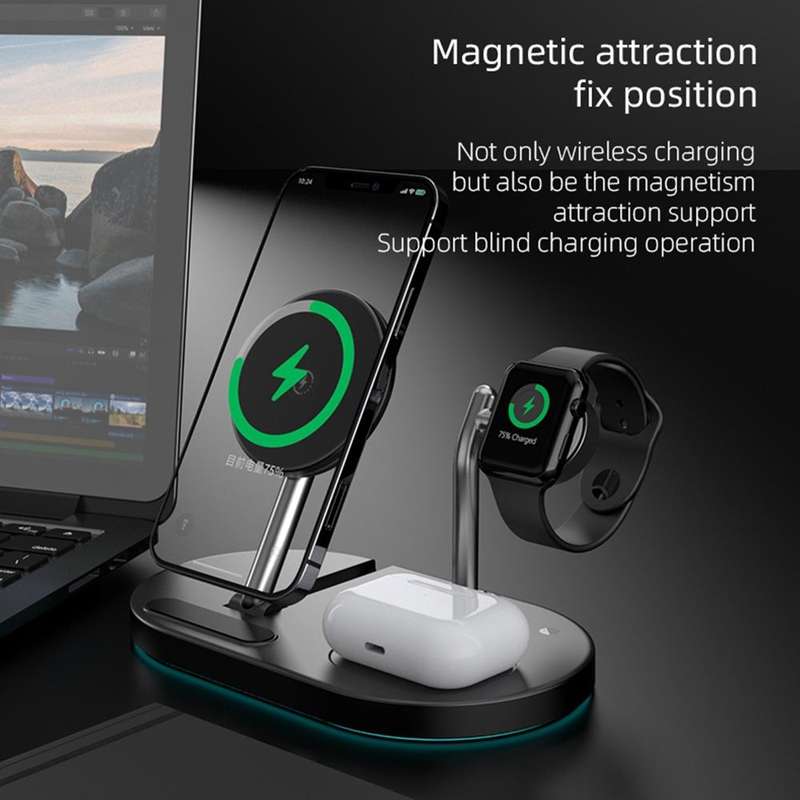 S20 4 in 1 15W Multifunctional Magnetic Wireless Charger with Night Light & Holder for Mobile Pho...
