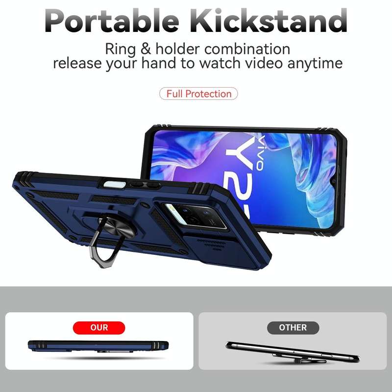 For vivo Y21 Sliding Camshield Holder Phone Case(Blue)