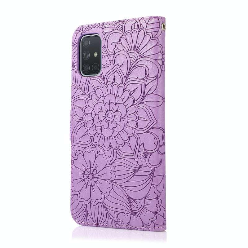 For Samsung Galaxy A71 Skin Feel Embossed Sunflower Horizontal Flip Leather Case with Holder & Ca...