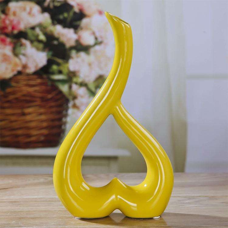Heart Shape Creative Ceramic Flower Vase Home Decor Wedding Festival Office Desktop Decoration(Ye...
