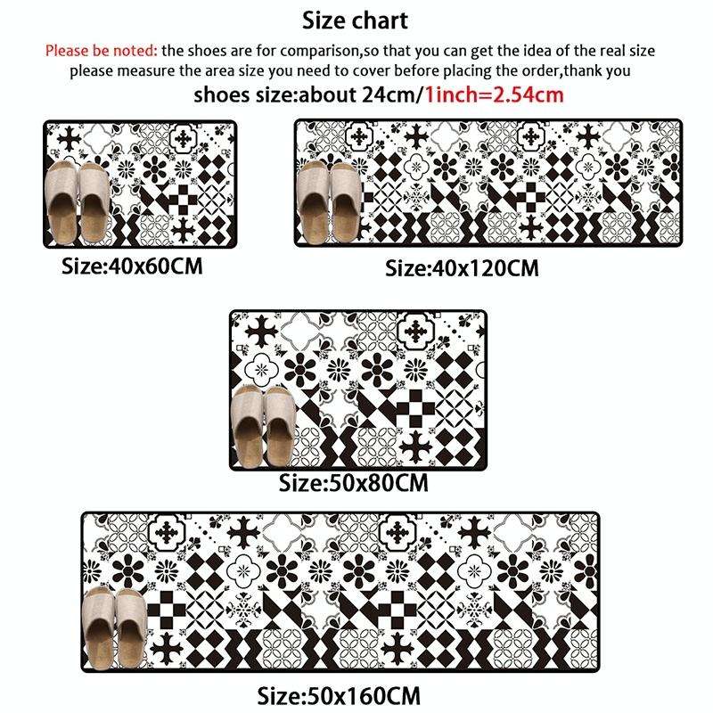 Geometric Lattice Carpet Kitchen Bath Antiskid Mat, Size:50x80cm(Black White Plaid)