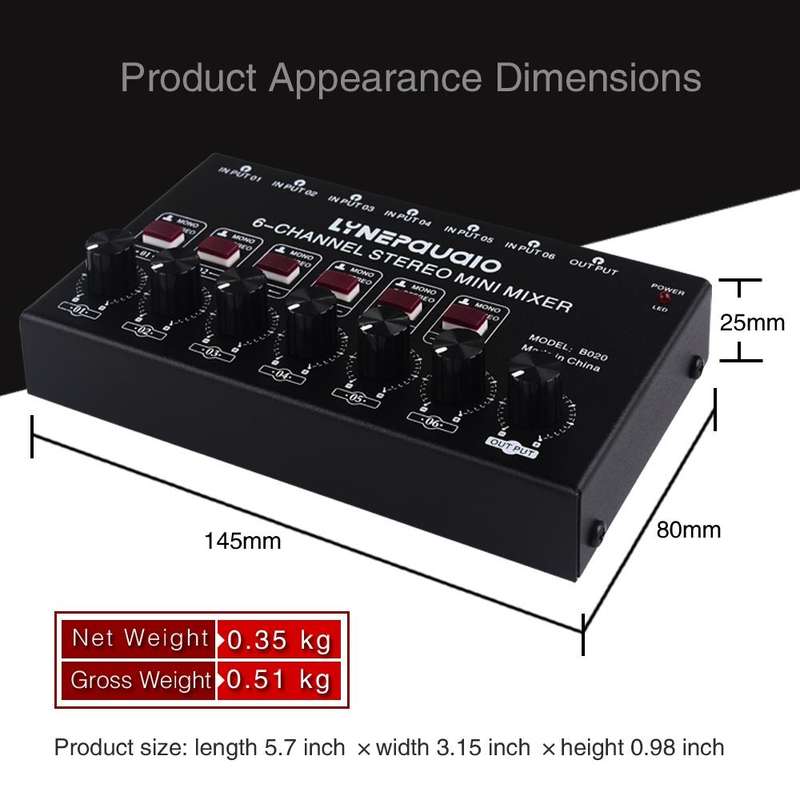 B020 Mini 6-Channel Stereo Audio Mixer Musical Instrument Mixer Electric Wind Electric Guitar Ele...