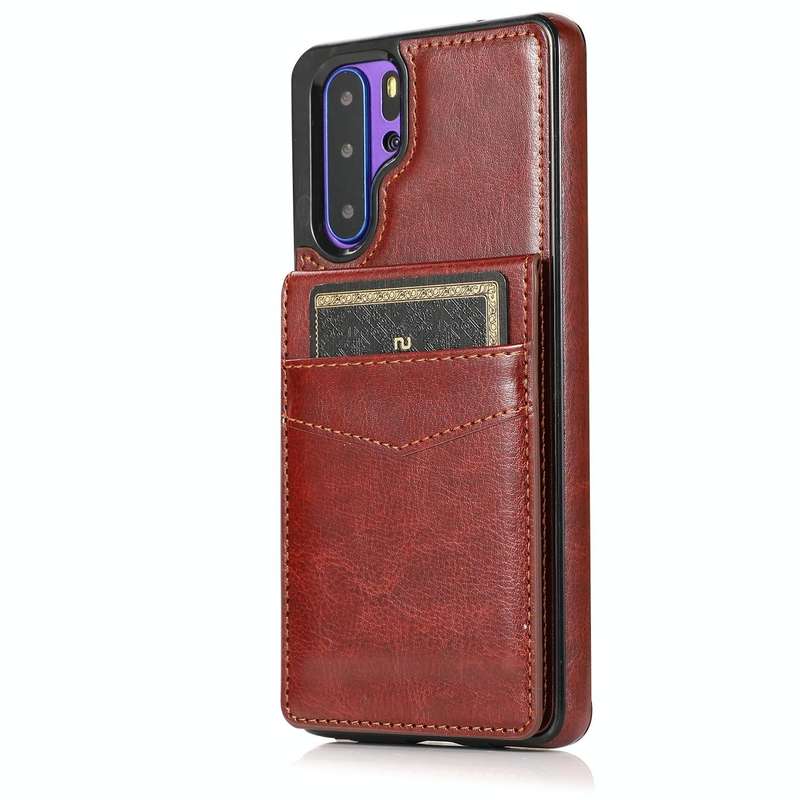 For Huawei P30 Pro Solid Color PC + TPU Protective Case with Holder & Card Slots(Brown)