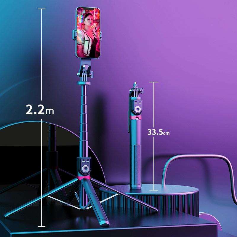 360-degree Rotating Foldable Bluetooth Selfie Sticks Live Stand, Spec: P220 TK (Single Clip)