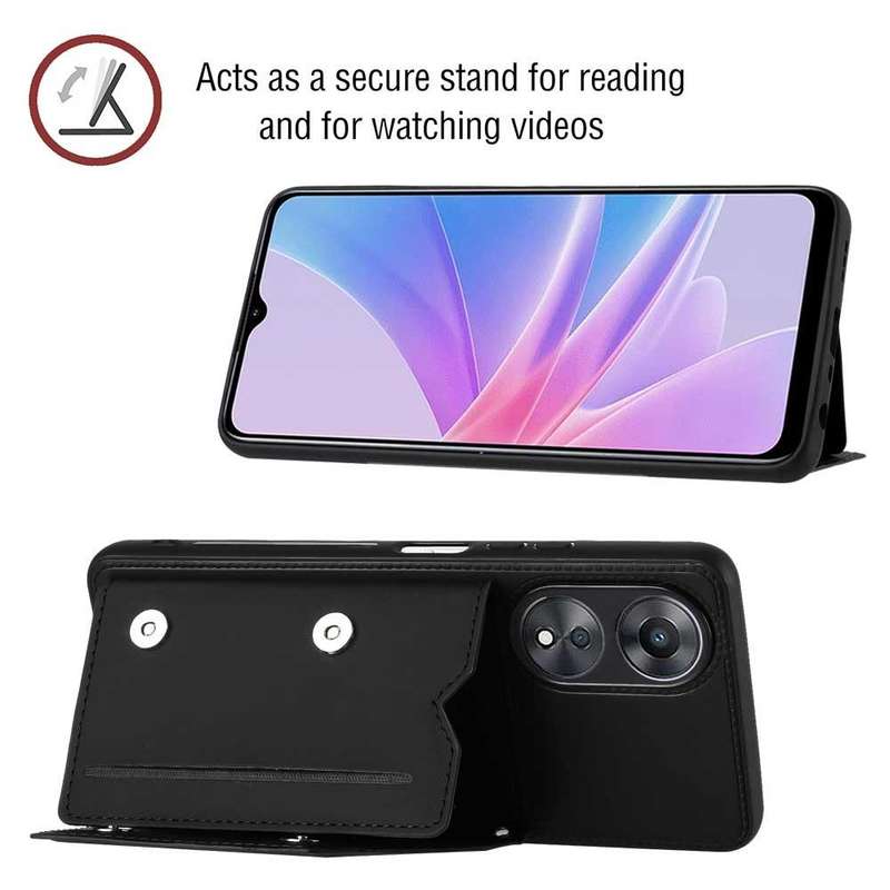 For OPPO A58 4G Skin Feel PU + TPU + PC Card Slots Phone Case(Black)