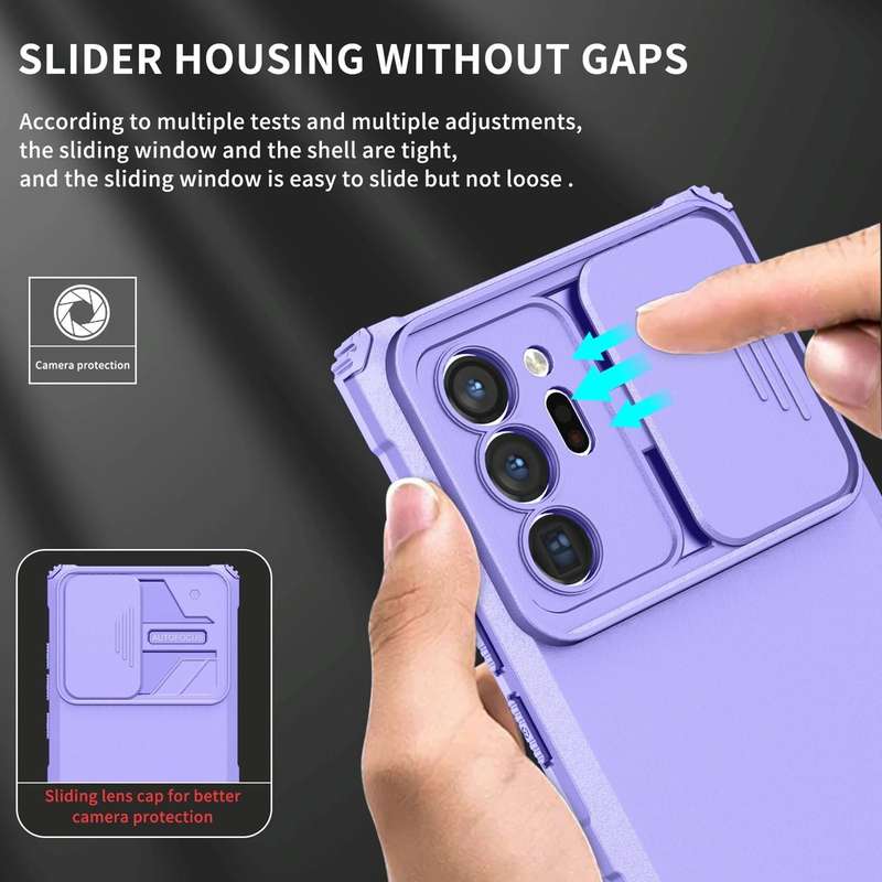 For Samsung Galaxy Note20 Ultra Stereoscopic Holder Sliding Camshield Phone Case(Purple)