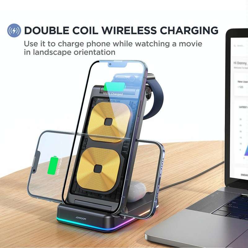 JOYROOM JR-WQN01 15W 3 in 1 Foldable Wireless Charger(Black)