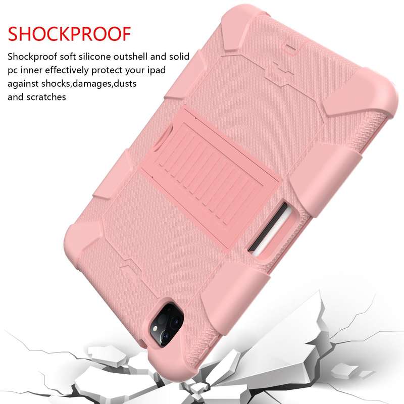 For iPad Air 2022 / 2020 10.9 Shockproof Two-Color Silicone Protective Case with Holder(Rose Gold...