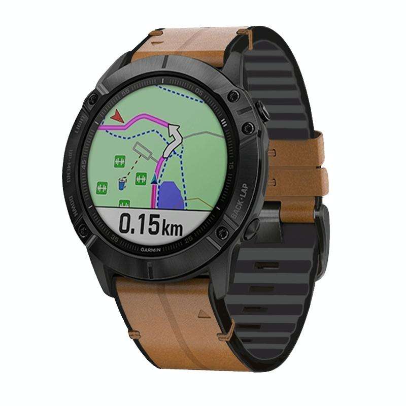 For Garmin Fenix 7 Silicone + Leather Quick Release Watch Band(Brown)