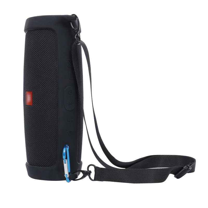 For JBL Charge 4 Bluetooth Speaker Portable Silicone Protective Cover with Shoulder Strap & Carab...