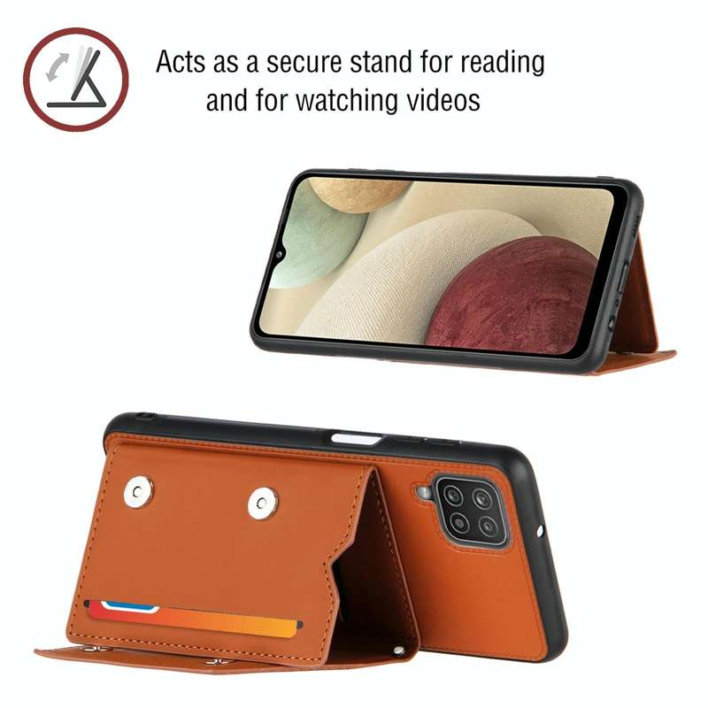 For Samsung Galaxy A12 Skin Feel PU + TPU + PC Back Cover Shockproof Case with Card Slots & Holde...