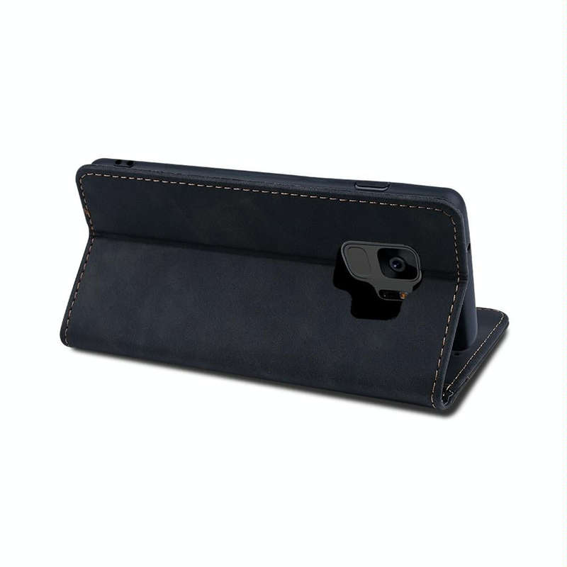 For Samsung Galaxy S9 Skin-feel Calfskin Texture Magnetic Dual-Fold Horizontal Flip Leather Case ...