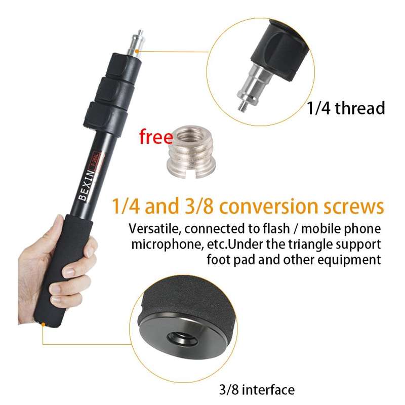 BEXIN P-264L Portable Outdoor Photography Camera Aluminum Alloy Hand-held Lamp Stand Monopod (Black)