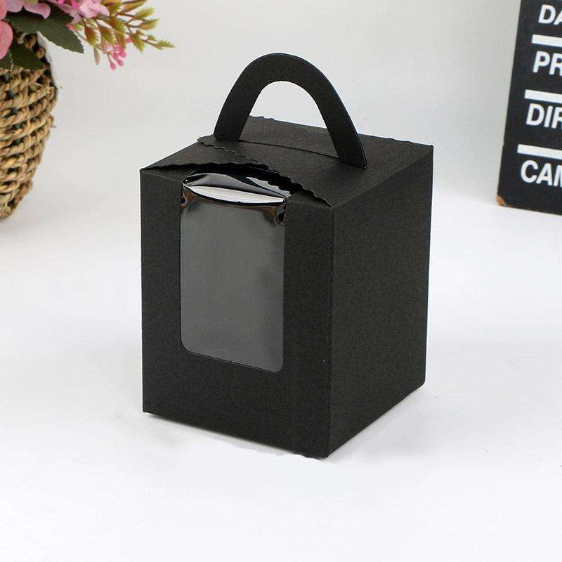 30 PCS Transparent Window 1 Piece Cardboard Portable Cup Cake Box Mousse Pastry Box Black