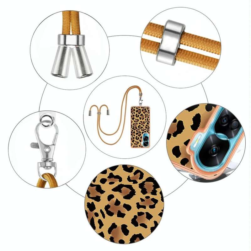 For Honor 90 Lite 5G Electroplating Dual-side IMD Phone Case with Lanyard(Leopard Print)
