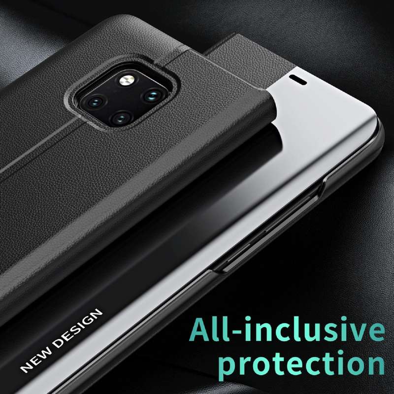For Huawei Mate 20 Pro Side Electroplated Dormant Ultra-Thin Horizontal Flip Leather Case with Ho...