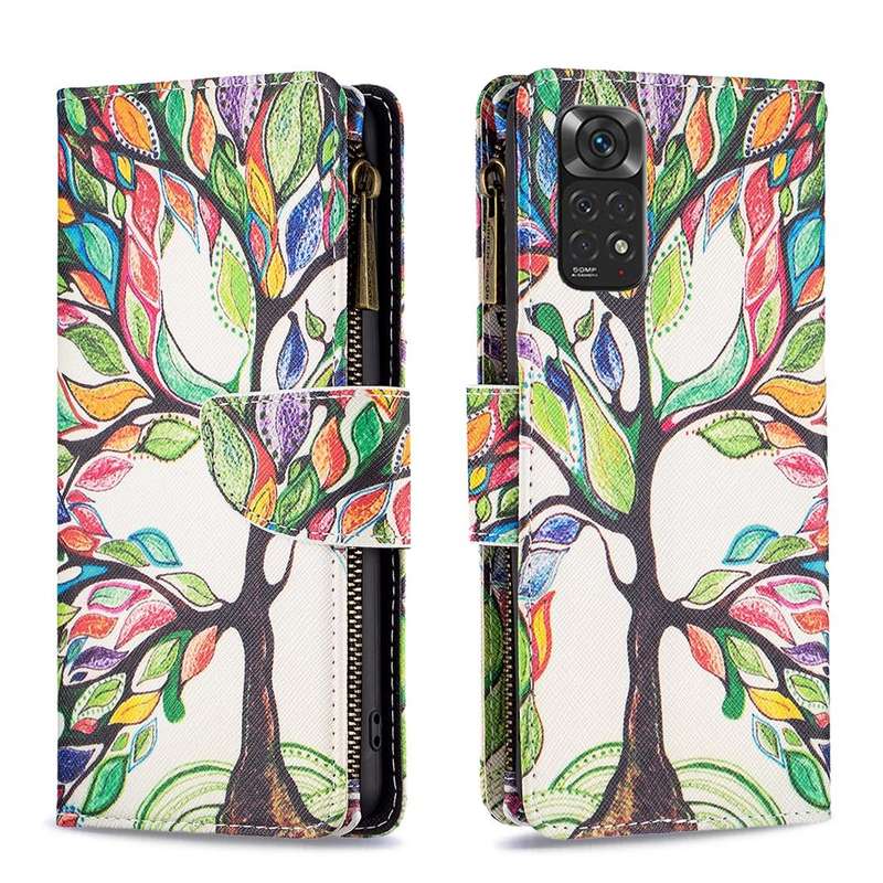 For Xiaomi Redmi Note 11 Colored Drawing Pattern Zipper Leather Phone Case(Big Tree)
