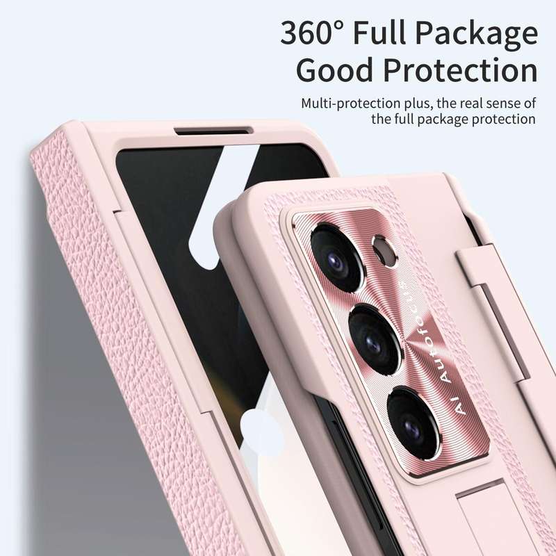 For Samsung Galaxy Z Fold5 5G Integrated Full Coverage Pen Slot Folding Phone Case with Stylus(Pink)
