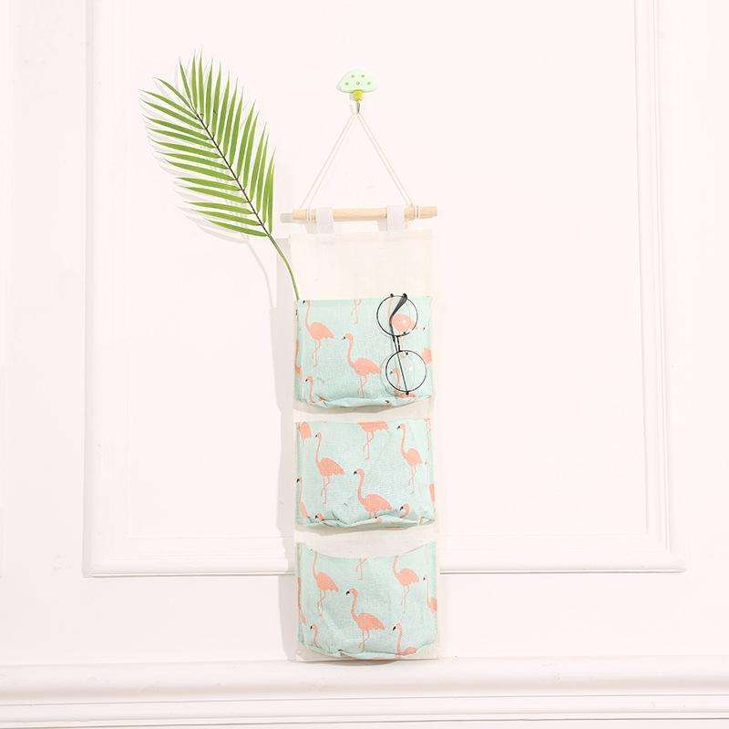 Cotton Linen Hanging Storage Bag 3 Pockets Wall Mounted Wardrobe Hang Bag Wall Pouch Cosmetic Toy...
