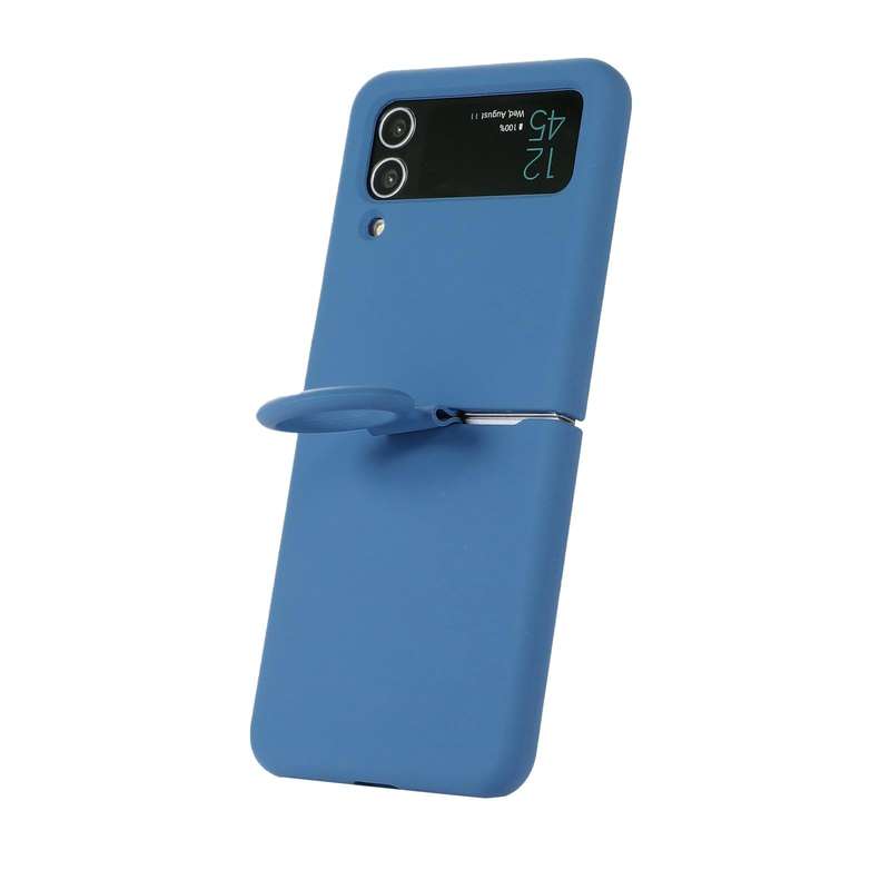 For Samsung Galaxy Flip 3 Silicone Integrated Ring Buckle Phone Case(Blue)