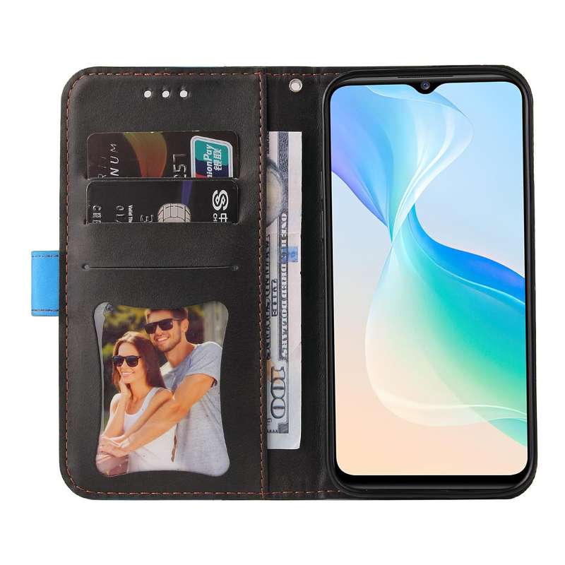 For vivo Y76 5G/Y76S Stitching-Color Horizontal Flip Leather Case(Blue)