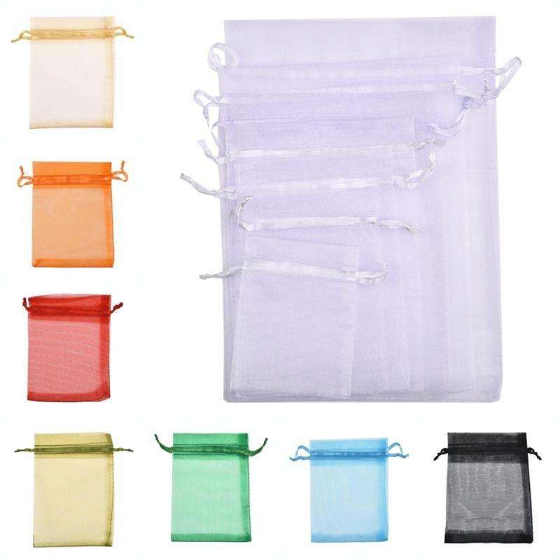 100 PCS Gift Bags Jewelry Organza Bag Wedding Birthday Party Drawable Pouches, Gift Bag Size:7X9c...
