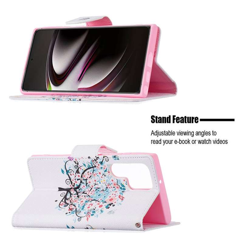 For Samsung Galaxy S22 Ultra 5G Colored Drawing Pattern Horizontal Flip Phone Leather Case with H...