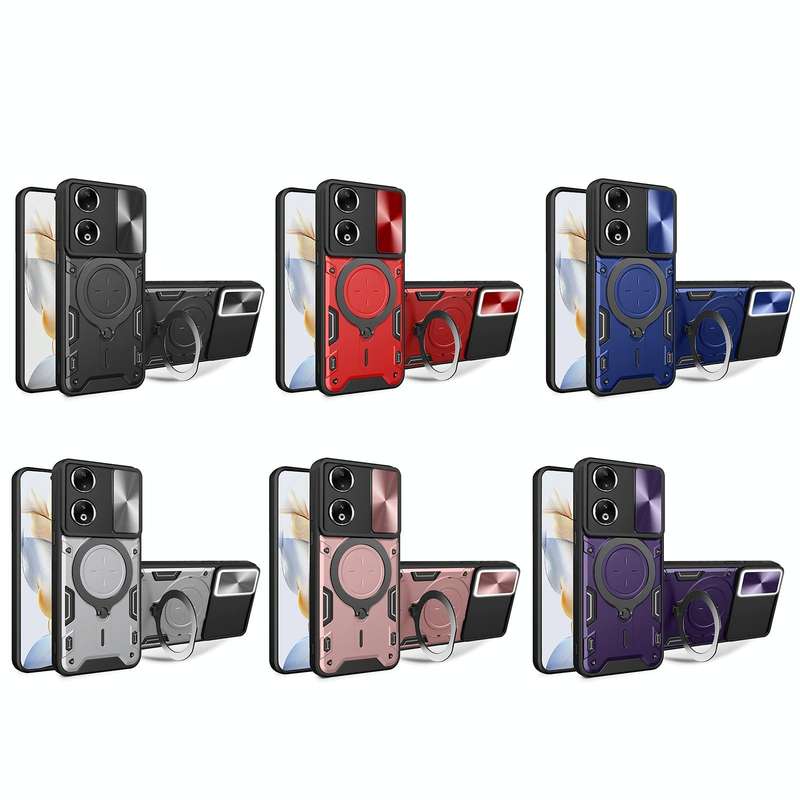 For Honor 90 5G CD Texture Sliding Camshield Magnetic Holder Phone Case(Red)
