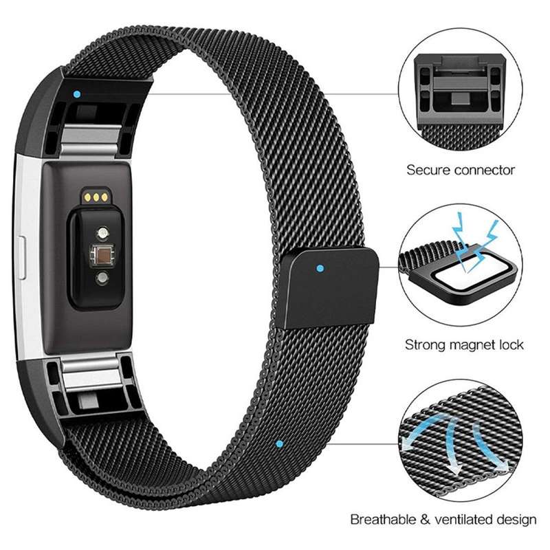 Smart Watch Stainless Steel Watch Band for FITBIT Charge 2, Size: S(Blue)