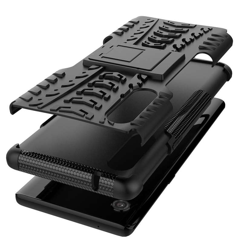 For LG Velvet Tire Texture Shockproof TPU+PC Protective Case with Holder(Black)