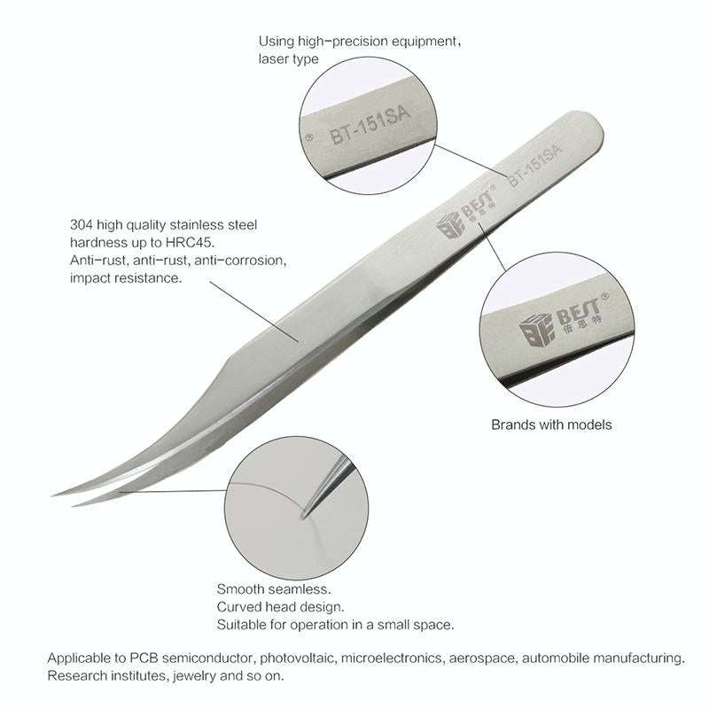BEST BST-151SA Brushed stainless steel tweezers