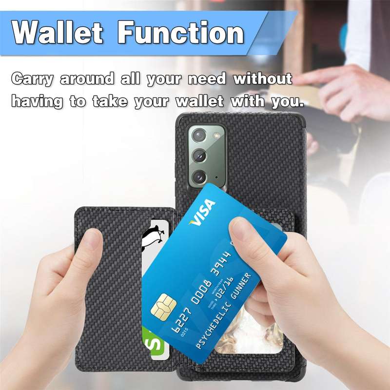 For Samsung Galaxy A71 5G Carbon Fiber Magnetic Card Bag TPU+PU Shockproof Back Cover Case with H...