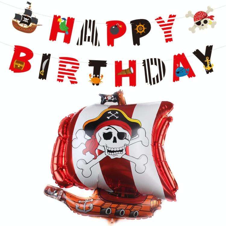 5PCS Pirate Ship Balloon Cartoon Halloween Aluminum Film Balloon(Red)