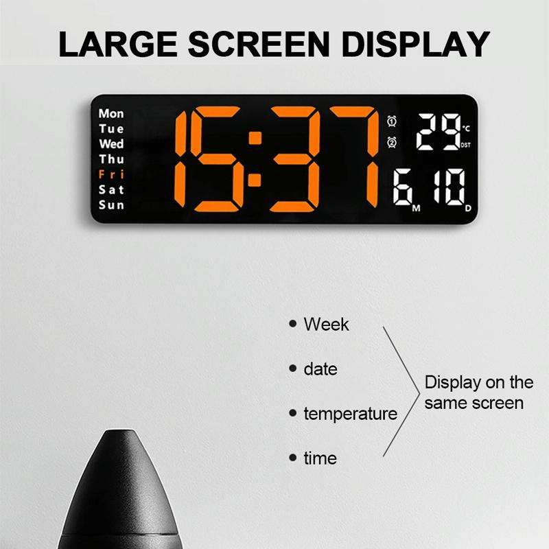 6629 13 Inch Multifunctional LED Living Room Large Screen Wall Clock(Black Shell Red Light)