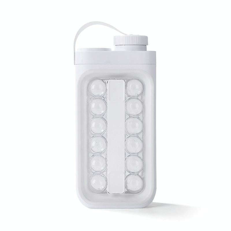 2-in-1 Portable Ice Ball Cold Kettle Silicone Ice Cube Mold Frozen Ice Cube Box(White)